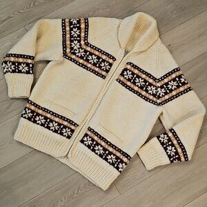 Wool Handmade Unisex Cowichan Inspired Cardigan Sweater Jacket Lrg